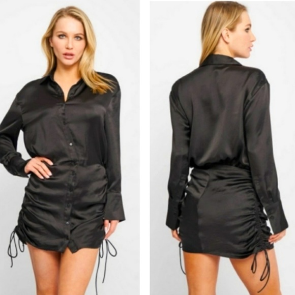Zara Satin Shirt Mini Dress Black Blogger’s Favorite - Picture 12 of 16